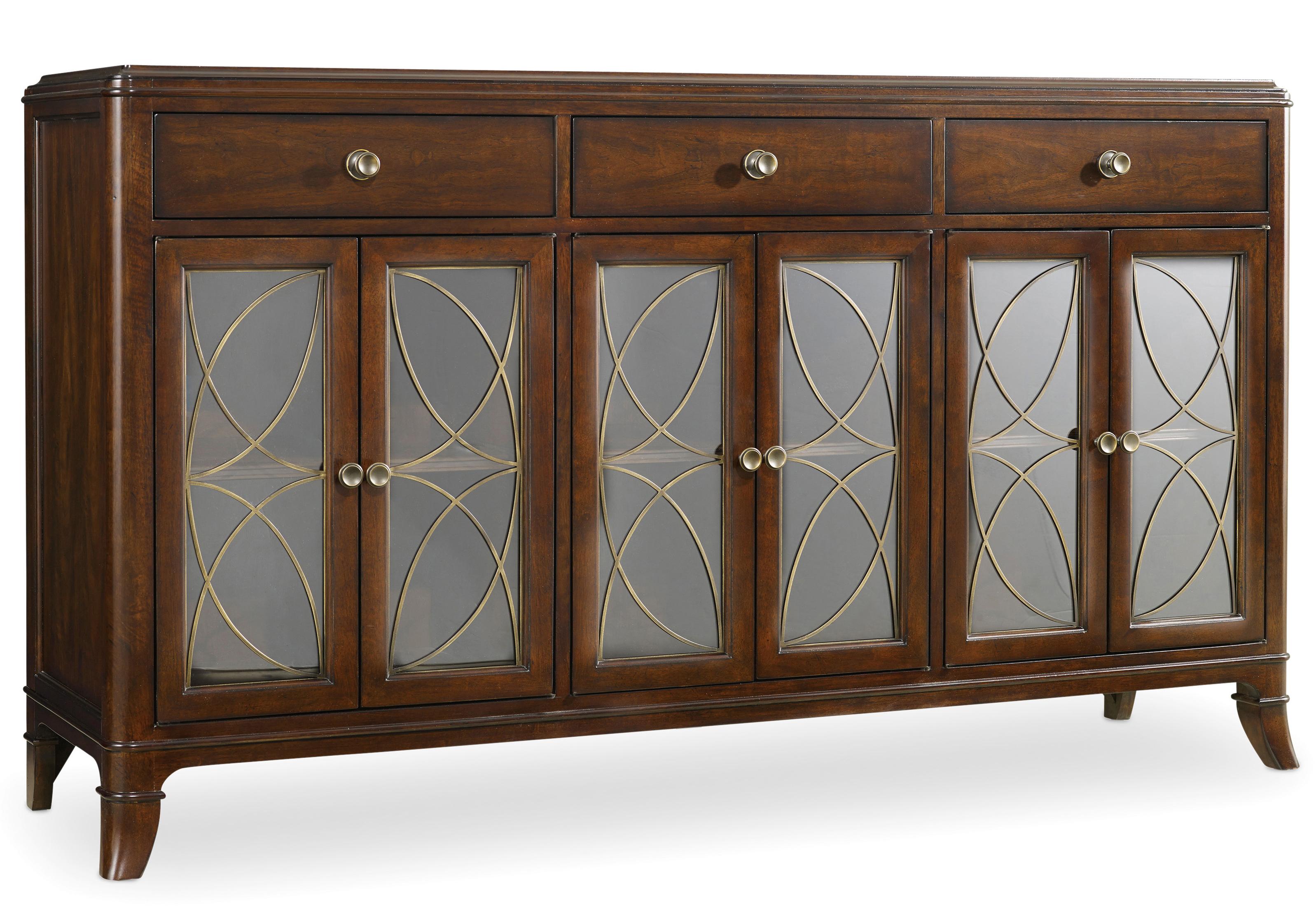 Hooker Furniture Palisade 6 Door Buffet with Glass Doors and Fretwork